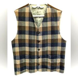 Vintage New Basics Danish wool and corduroy plaid vest size XL